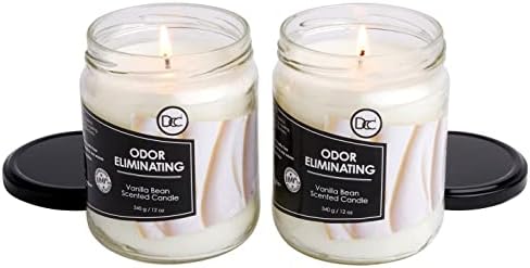 Vanilla Two Pack Odor Eliminating Highly Fragranced Candle - Eliminates 95% of Pet, Smoke, Food, and Other Smells Quickly - Up to 80 Hour Burn time - 12 Ounce Premium Soy Blend