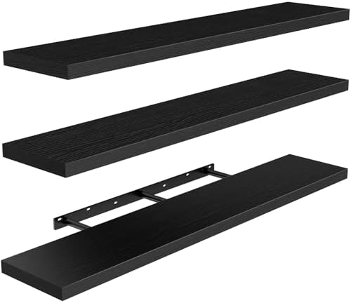 Amada 47.2" Floating Shelves for Wall Decor & Storage, Set of 3, Black