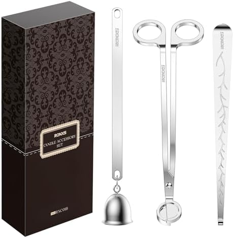 RONXS 3 in 1 Candle Wick Trimmer Set, Snuffer, Dipper, Cutter, Silver
