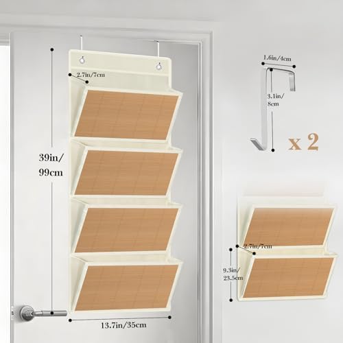 Over the Door File Organizer - Hanging Wall Mounted File Folders Storage with 4 Extra Large Pockets for Home, 0ffice, Classroom, Chart Papers, Files, Letters, Planner, Documents, Magazine Book