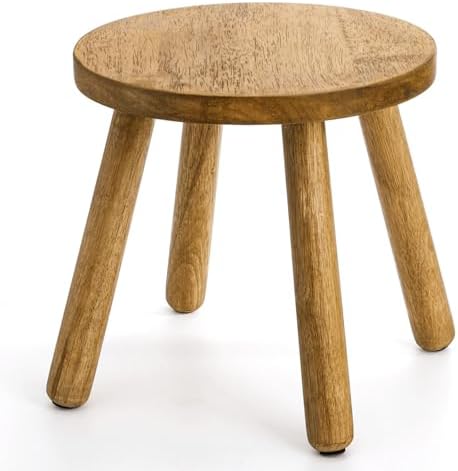 Youeon 12 Inch Round Solid Wooden Step Stool, Non-Slip One Step Stool for Adults, Holds up to 300 Lbs, Portable & Sturdy, Footstool for Bedroom, Bathroom, Kitchen, Easy to Assemble