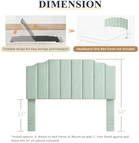 Befurtori Queen Size Headboard Only, Linen Wall Mount Headboard Sage Green