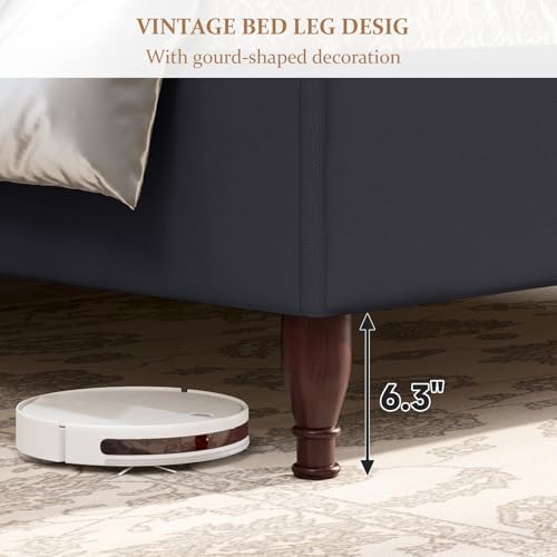 koorlian King Size Upholstered Bed Frame with 51'' Tall Headboard Dark Navy