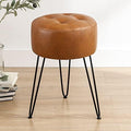 LUE BONA Faux Leather Vanity Stool Chair for Makeup Room,Brown Stool for Vanity,19” Height, Tufted Small Vanity Chair with Metal Legs, Modern Foot Ottoman for Bedroom, Living Room