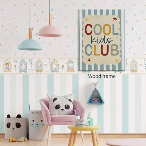 Wrapped Framed 24x36 inch Trendy Preppy Blue Striped Wall Art Cool Kids Club Quotes Poster Modern Funny Toddler Canvas Prints for Kids Playroom Bedroom Wall Decor