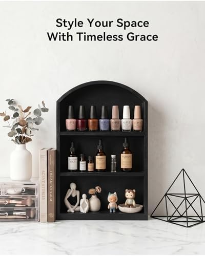 9"x13.5" Small Arched Trinket Display Shelf Shadow Box, Black