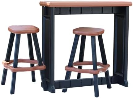 Single Bar Set Includes 2 Barstools Redwood Top & Black Base Ideal for Patio Hot Tub Area Backyard Durable WeatherResistant Design Easy Nohardware Assembly Proudly Made in USA