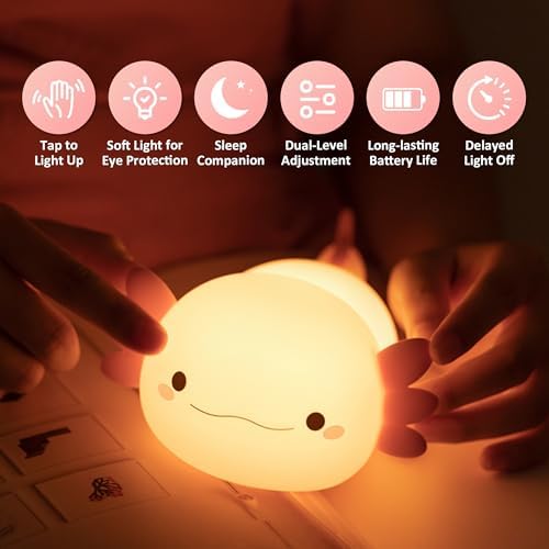 OkiyiD Axolotl Gifts, Cute Axolotl Night Light for Kids, Animal Silicone Nursery Night Lamp, Cute Room Decor Night Light for Kids Girls Boys Birthday Gifts