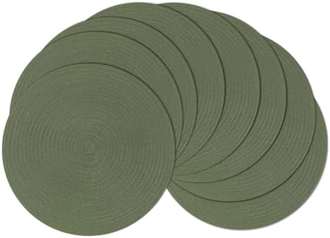 SHACOS Round Placemats Set of 8 Washable 15 inch Round Table Mats Cotton Polyester Woven Braided Place Mats for Dining Table Wedding Party Decor (Olive Green, 8)