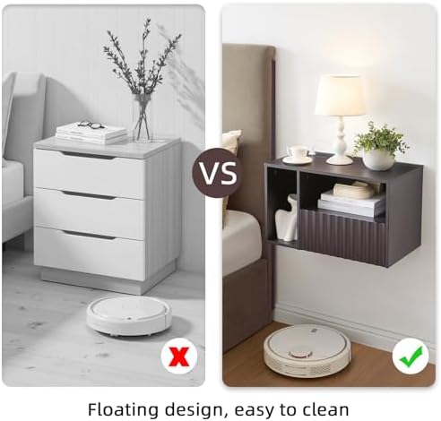 BuildHom Floating Nightstand Set of 2 with Charging Station, Espresso