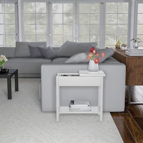 HYGRAD BUILT TO SURVIVE Wooden Narrow Night Stand Flip Top Bed Side End Table Shelf, Slim Tables Sofa Couch Bedside with Storage Shelves for Small Space - Living Room, Bedroom, Entryway