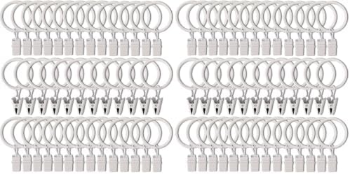 80 Pack Curtain Rings with Clips, Drapery Clips with Rings, Drapes Rings 1.26 in Interior Diameter, Fits up to 1 in Curtain Rod, White