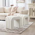 White Teddy Fleece Ottoman Stool Set of 2, Backless Vanity Stool