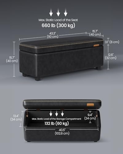 VASAGLE Storage Ottoman Bench with Stitching, PU Leather, Entryway Bedroom