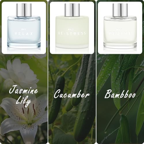 3 Set of Reed Diffusers, 5.07 oz Reed Diffusers with 12 Black Fiber Sticks, 150 ml Jasmine Lily Cucumber Bamboo Scent Diffuser for Home,Long Lasting up to 90 Days