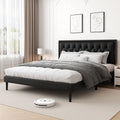 CXVX King Size Platform Bed Frame with Upholstered Velvet Button Tufted Headboard, Mattress Foundation with Wooden Slat Support, No Box Spring Needed, Easy Assembly, Noise Free, Black.