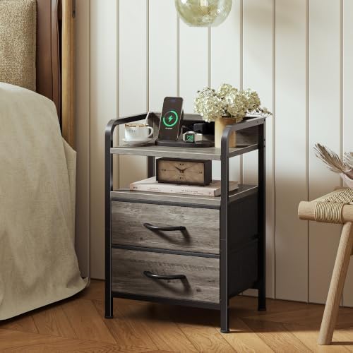 Huuger Nightstands Set of 2, Night Stand, Charging Station, USB-C Ports