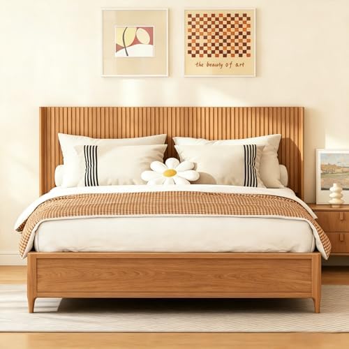 COCO DESIGN Queen Size Fluted Headboard Only, 64" Natural Oak Wall Mount