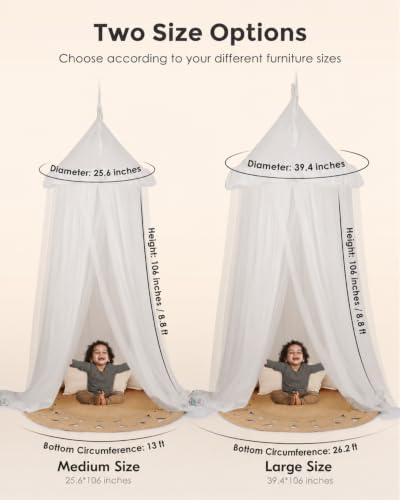 little dove Bed Canopy for Girls with Star Lights, 39.4''x 106'', White