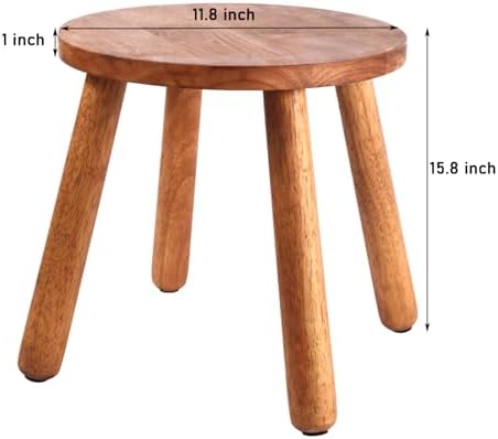 Round Solid Wooden Stool,Plant Stand,Step Stool,Walnut,15.8" H