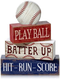 Yuntau 4 Pcs Baseball Table Decoration Wooden Sport Stacked Blocks Sign