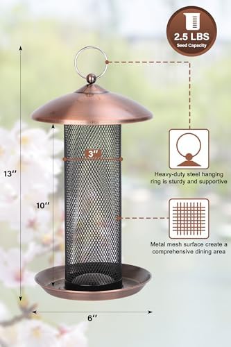 Gtongoko Finch Feeders for Outside All Metal Mesh Tube Bird Feeder Copper