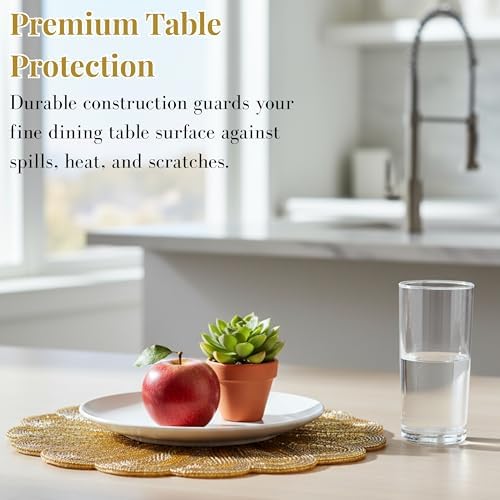 CLEENTABLE Gold Round Beaded Placemats, Set of 2