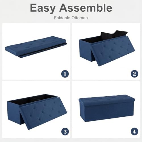 DUMOS 43 Inch Folding Storage Ottoman Bench, Large Ottoman with Storage