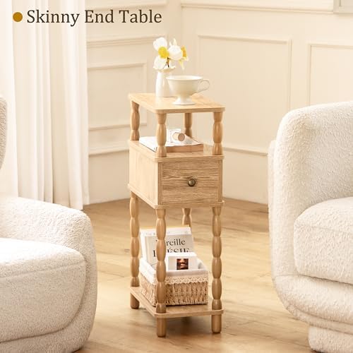 MaxSmeo Narrow End Table, Small Side Table Living Room with Drawer, Narrow Bedside Table Nightstand with Storage for Small Spaces, Bedroom (Rustic Walnut)