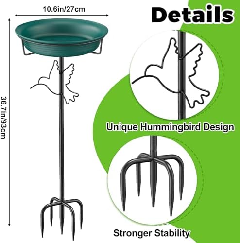 Bird Baths for Outdoors, Detachable Birdbaths for The Garden Clearance, Heavy Duty Freestanding Bird Baths, Bird Bath Bowl Spa & Birdfeeder with 5-Pronged Metal Stake Stand (Green-2)