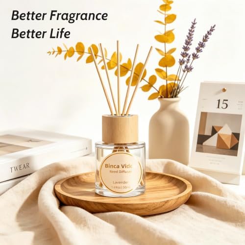 Reed Diffuser Set Lavender & Linen Natural Scent Theme Oil Diffusers with Sticks for Home Office Bathroom Aromatherapy Decor 1.69oz x 2