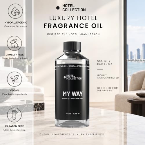 Hotel Collection - My Way Essential Oil Scent - Luxury Hotel Inspired Aromatherapy Scent Diffuser Oil - Lush Sandalwood, Warm Virginia Cedar, & Beautiful Iris - 16.9 fl oz 500mL