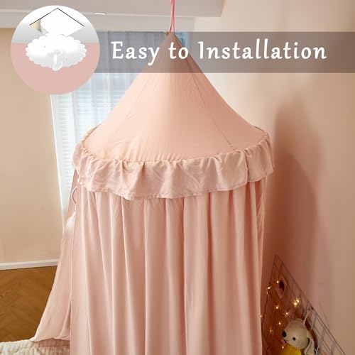 Princess Decor Canopy for Kids Bed, Soft and Durable Bed Canopy for Girls Room Tent Canopy Dreamy Mosquito Net Bedding, Children Reading Nook Canopies Indoor (Pink)