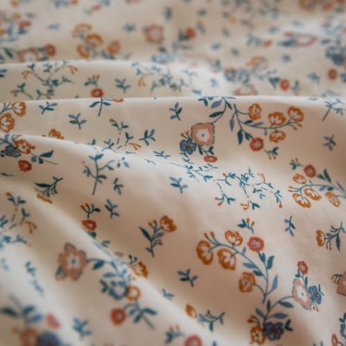 Girl's Small Floral Print Duvet Cover Set Twin Ruffled Bedding,Blue Flower