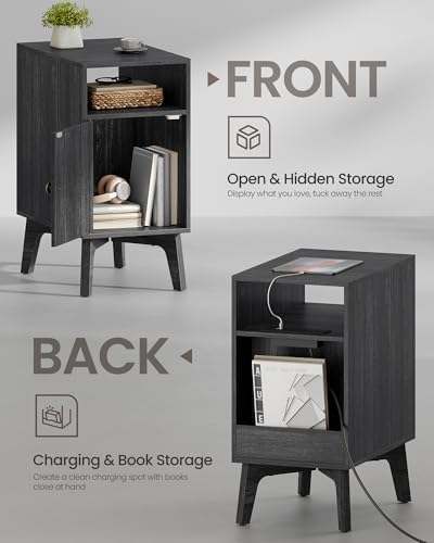 VASAGLE End Table with Charging Station, Narrow Side Table, Nightstand