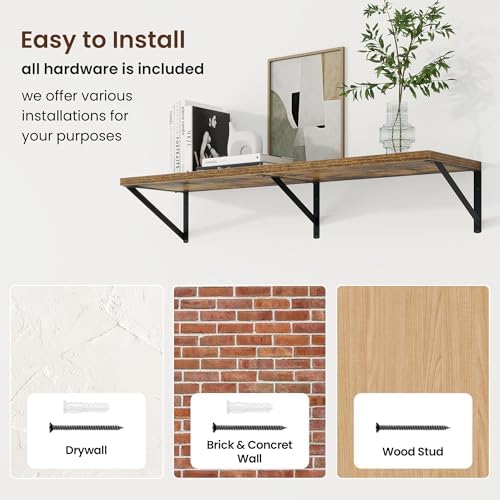 Axeman Deep Floating Shelves, 40'' x 10'' Brown Wall Shelves Set of 2