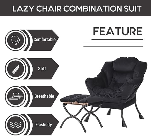 LITA Lazy Chair with Ottoman, Comfy Accent Reading Chair