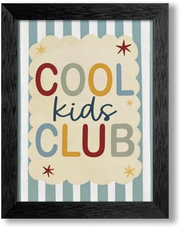 Black Framed 08x10 inch Trendy Preppy Blue Striped Wall Art Cool Kids Club Quotes Poster Modern Funny Toddler Canvas Prints for Kids Playroom Bedroom Wall Decor