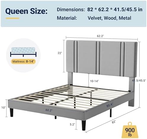 Allewie Queen Platform Bed Frame with Velvet Upholstered Headboard