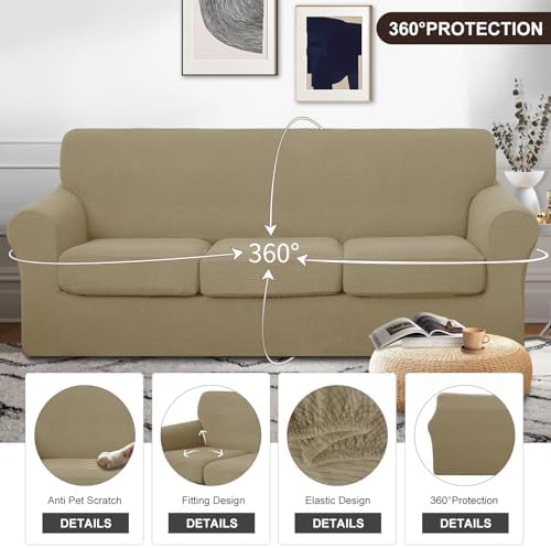 U-NICE HOME 4 Pieces Stretch Couch Cover Sofa Slipcover, Sand