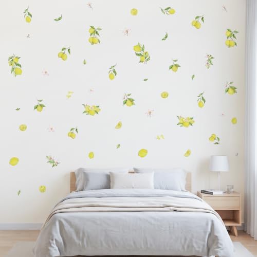 Watercolor Lemon Wall Decals, Peel and Stick Citrus Fruit Decor