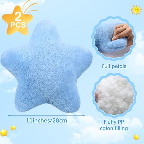Beeveer 2 Pcs 11 Inch Star Pillow Decorative Gift, Blue
