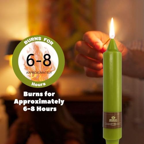 NJAO HOO Mustard Green Short Taper Candle 7 Inch Candlesticks Unscented Dripless Tapered Candle Set for Home Decor Wedding Party Dinner Candles, 4 Pack