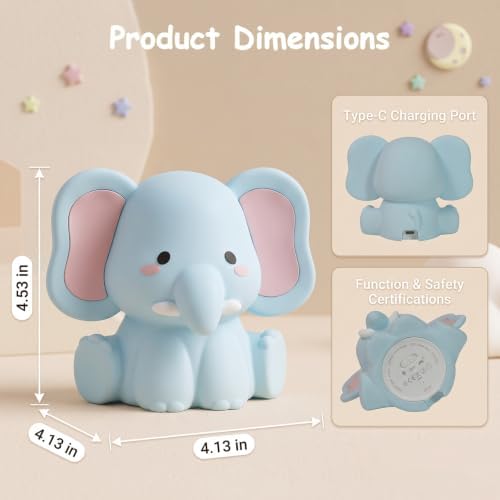 AVEKI Elephant Night Light, Silicone Touch Bedside Lamp (Blue)
