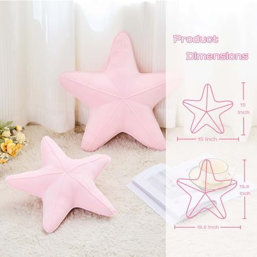Uvvyui Starfish Pillow Cute Star Decorative Throw Pillows with Soft Velvet Sea Pillow Aesthetic Home Decor Ocean Beach Cushion（Pink, 19.6 Inch）