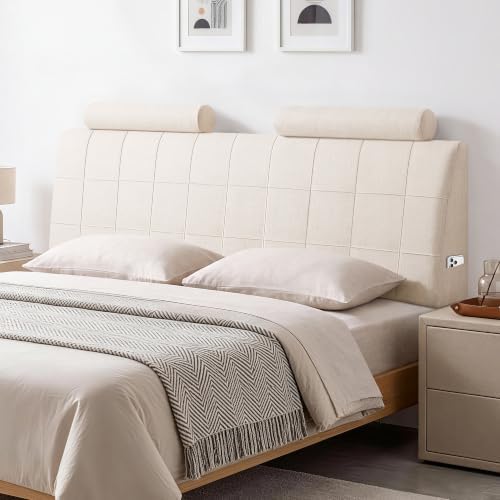 Queen Headboard with 2 Headrests, Memory Foam Upholstered Headboard