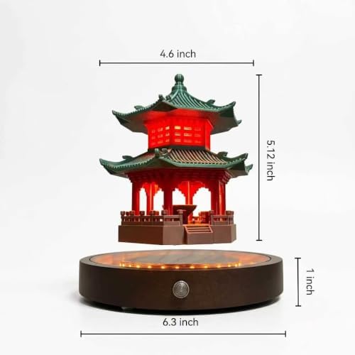 Levitating Ancient Tower Lamp Pavilion Magnetic Floating Attic Night Light 360° Spinning in The Air Freely Decorative Tower Lamps for Home Office
