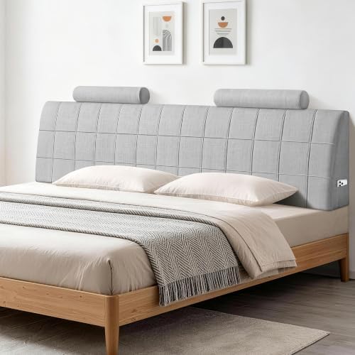 King Headboard with 2 Headrests, Memory Foam Upholstered Headboard