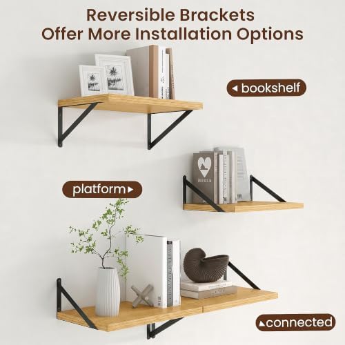 Axeman Deep Floating Shelves, 18'' x 12'' Oak Wall Shelves Set of 2