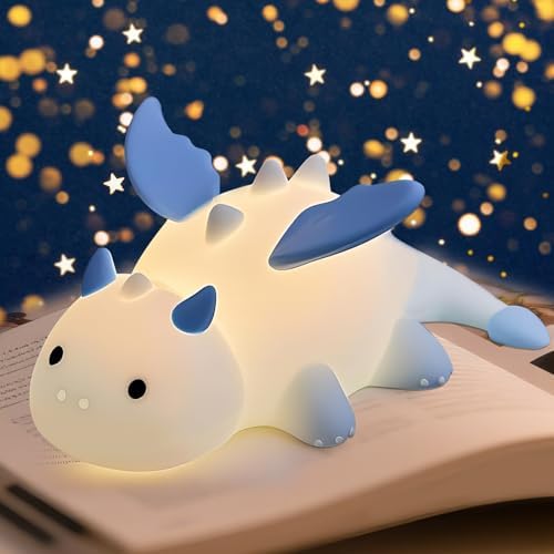 AVEKI Blue Dragon Night Light, Cute Baby Lamp Gifts for Kids Boys Girls